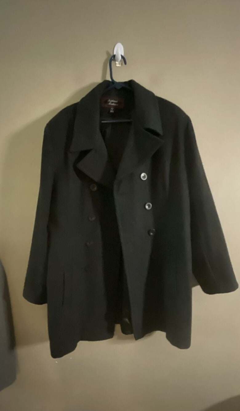 Stephanie Mathews Women's Double Breasted 100% wool shell Peacoat Black Size XL